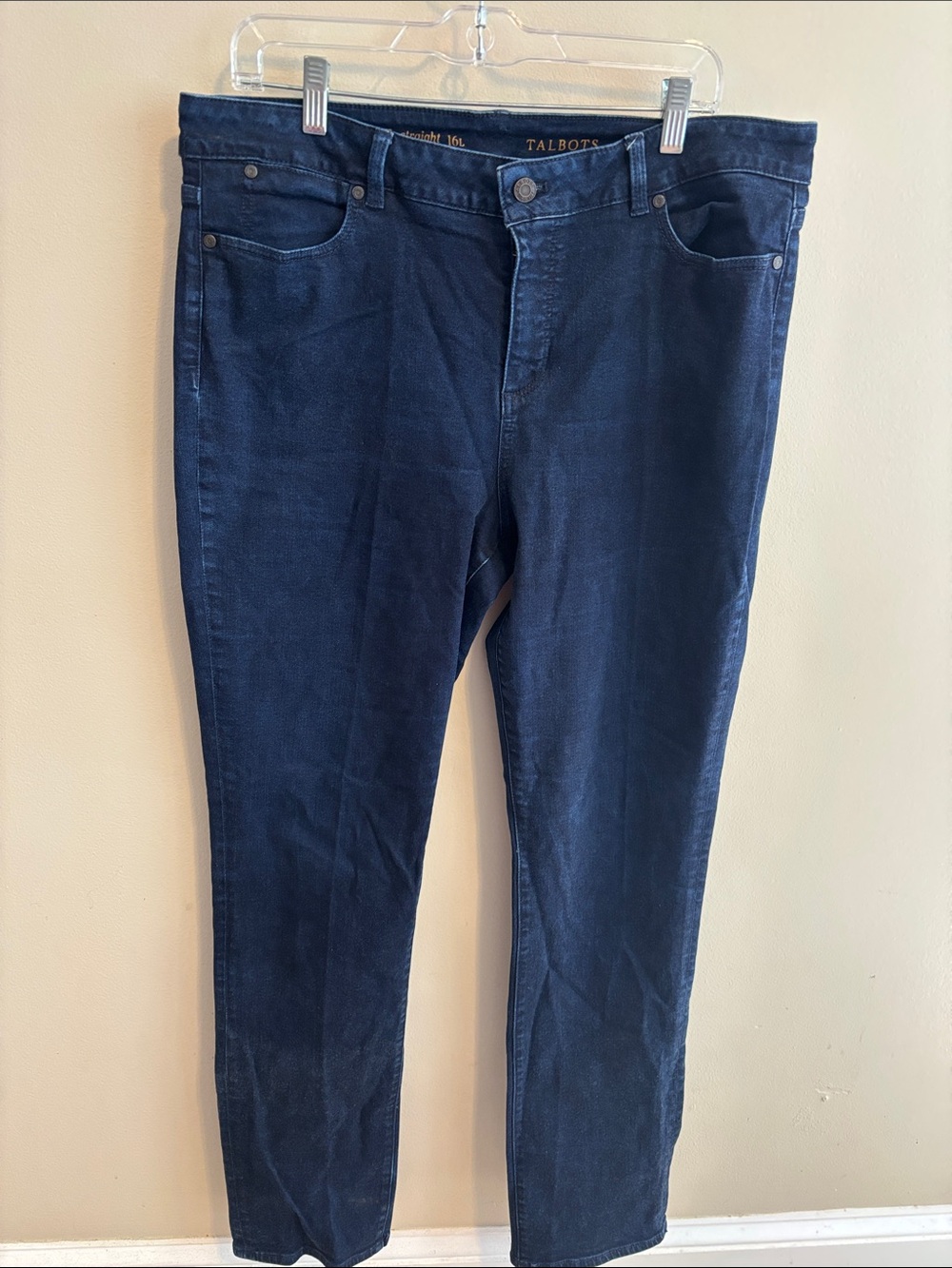 Talbots Heritage Straight Jeans Womens Size 16 Long Dark Wash Blue Cotton